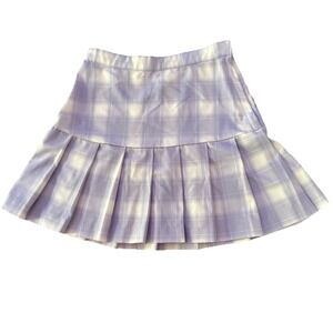H&M Pleated Mini Skirt Lavender Check Preppy Schoolgirl Juniors XL ‎ 25" Waist